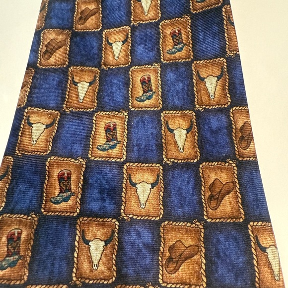 Vintage Eagles Wings Men's Blue and Brown Cowboy Print Tie - Picture 3 of 5